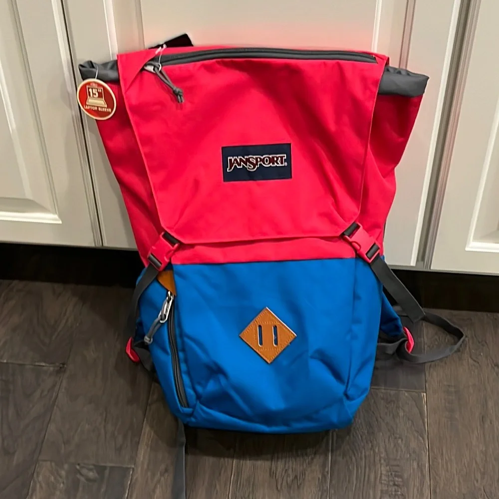 Jansport Pike Backpack bool bag new slalom red myko 1465 cubic inches 15” laptop